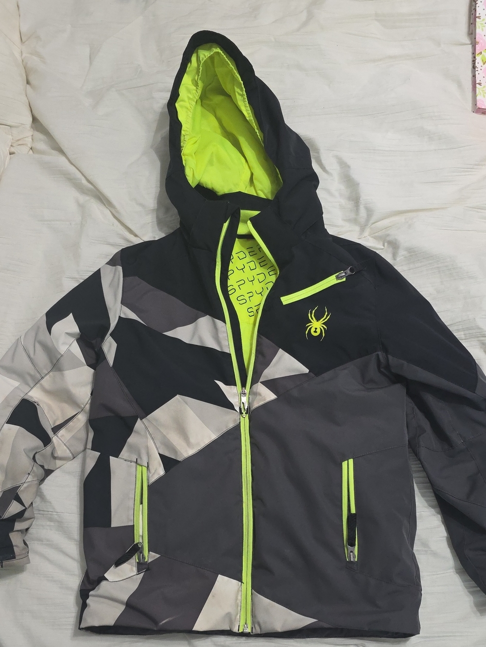 Spyder Ski Jacket Boys Large 14 Multicolor Hooded Insulated Thinsulate Winter